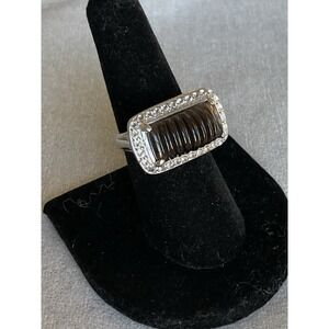 925 Sterling Silver Carved Smoky Quartz Ring Size 7 Vintage Estate Jewelry